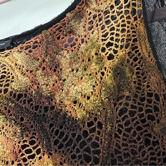 Vintage Elitelle Paris Sheer Blouse with Gold & Brown Detailed Overlay, Size M - Picture 3 of 10